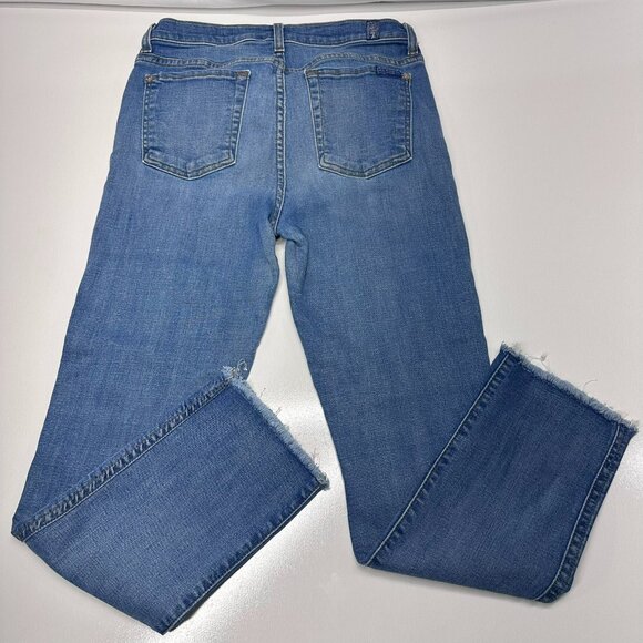 7 for all Mankind Edie Cropped Jeans Size 27 Raw Hem Straight Leg Medium Wash - Picture 3 of 11